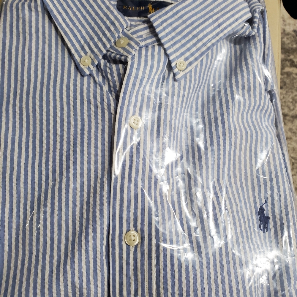 Blue White Striped Polo